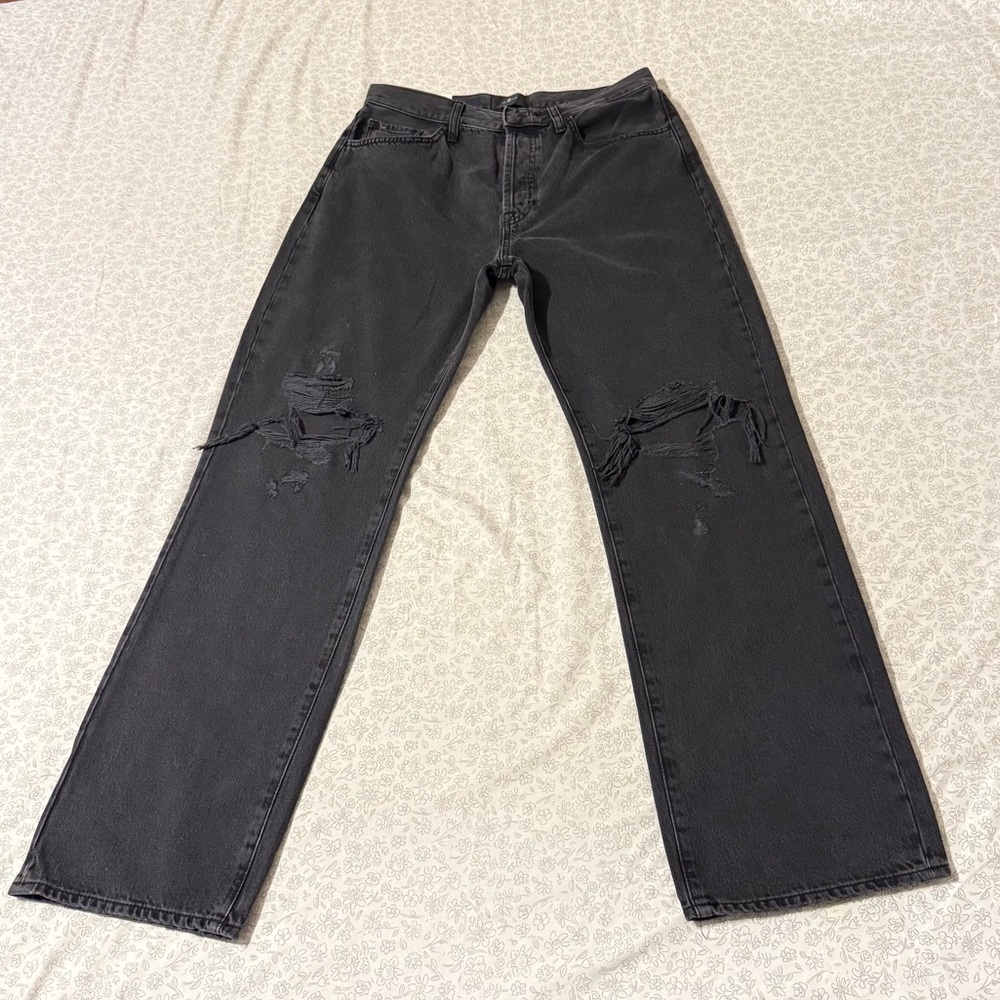 Black Distressed Women’s Straight Leg Jeans